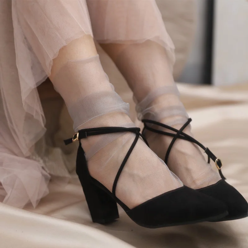 women stockings Sexy Lace Mesh Fishnet Mixed Fiber Transparent Stretch Elasticity Ankle Net Yarn Thin Cool Socks 1pair=2pcs