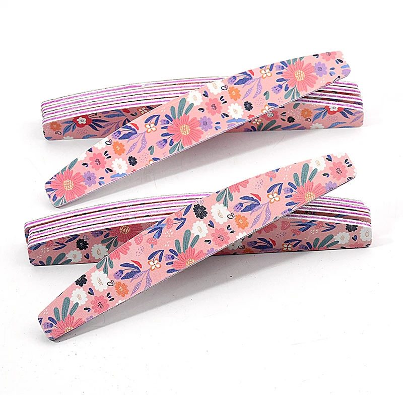 50pcs Elegant Flower Printed Nail Files Double Sided Emery Board Washable Trimmer Manicure Buffer For Manicure Salon Nail Supply