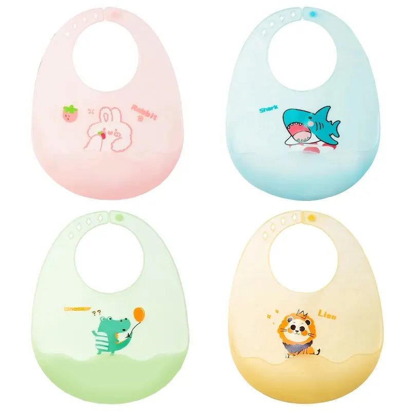 Waterproof Baby Bibs Baby Stuff Cute Cartoon Animal Printed Kids Bib Girl Boy Adjustable Soft Silicone Bib Baby Feeding Stuff