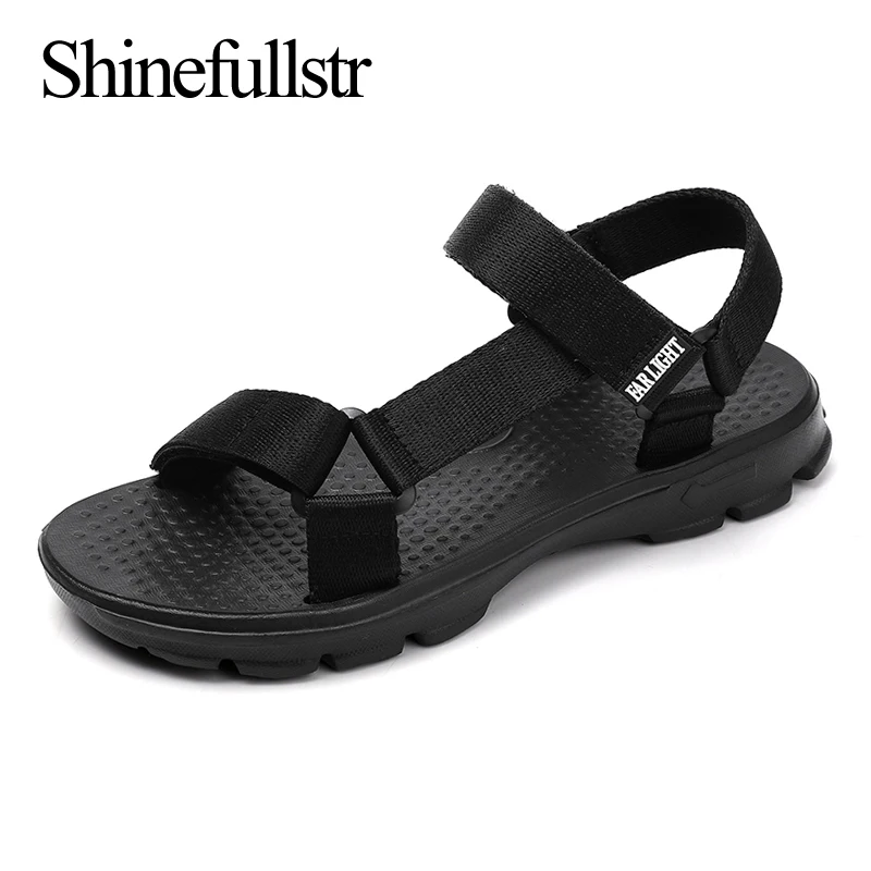 Summer Men Hook And Loop Sandals Open Toe Solid Black Casual Beach Sandals Soft Foot Massage Size 39-45 Dropshipping