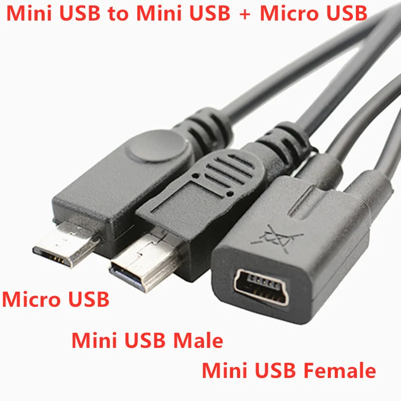 2 In 1 Mini USB Cable Mobile Phone Charger Mini USB Female to Mini USB Micro USB Male Splitter Wire Cord for MP3 MP4 Player