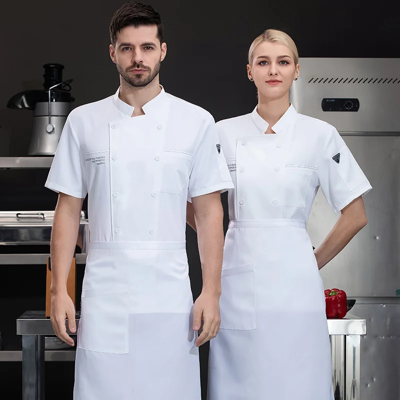 Summer Chef shorts Men short sleeve Jacket Breathable Chef coat Restaurant Kitchen black Chef uniform apron work clothes logo