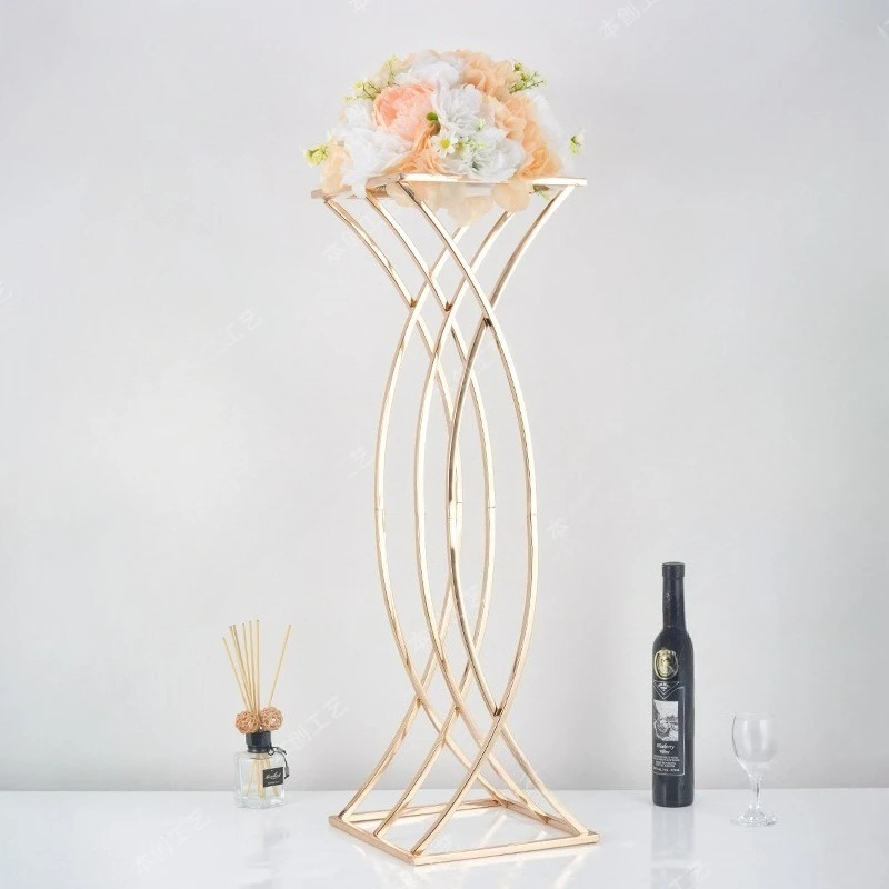 Wedding props Golden wrought iron square frame flower stand decorative T-table background display festival supplies