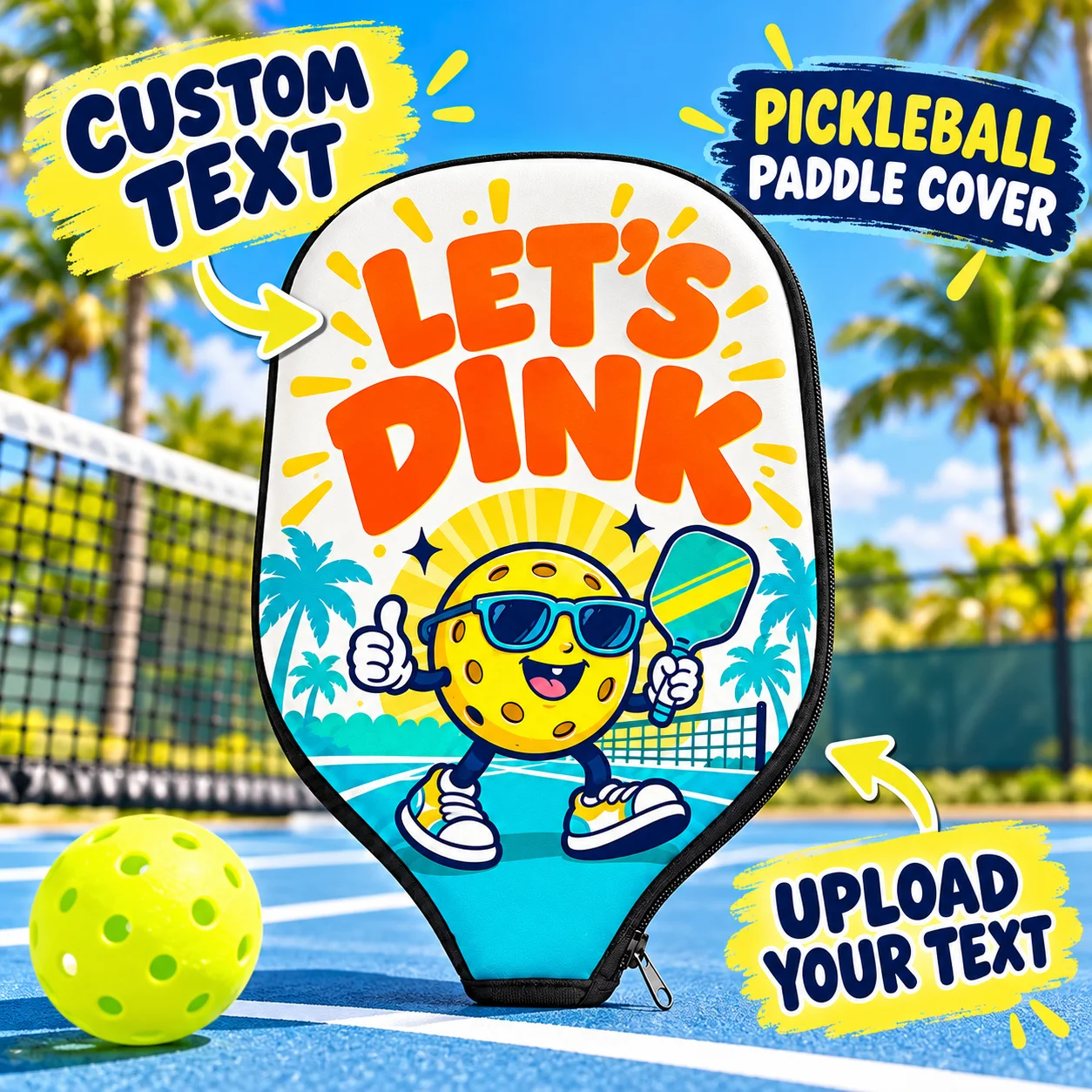 Custom Pickleball Paddle Cover Personalized Text Neoprene Racket Sleeve Antibacterial Thick Padding Protective Case for Outdoor