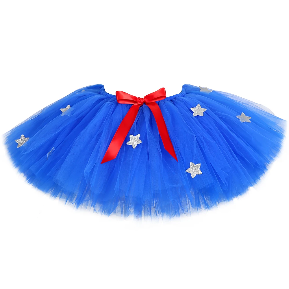 Wonder Girl Tutu Skirt Stars Fluffy Blue Tulle Skirt for Toddler Baby Girl Birthday Party Tutu Kids Halloween Superhero Costumes
