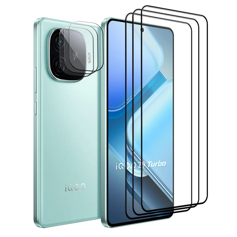 6in1 For VIVO IQOO Z9 Turbo Screen Glass 9H Tempered Protector Anti-Scratch Soft Fiber Lens film For IQOO Z9 Turbo