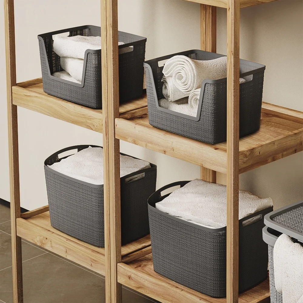 سلة تخزين كبيرة جدًا من الراتنج المتين بتصميم الجوت المنسوج مع مقابض للمنزل والمكتب وغرفة النوم وغرفة المعيشة