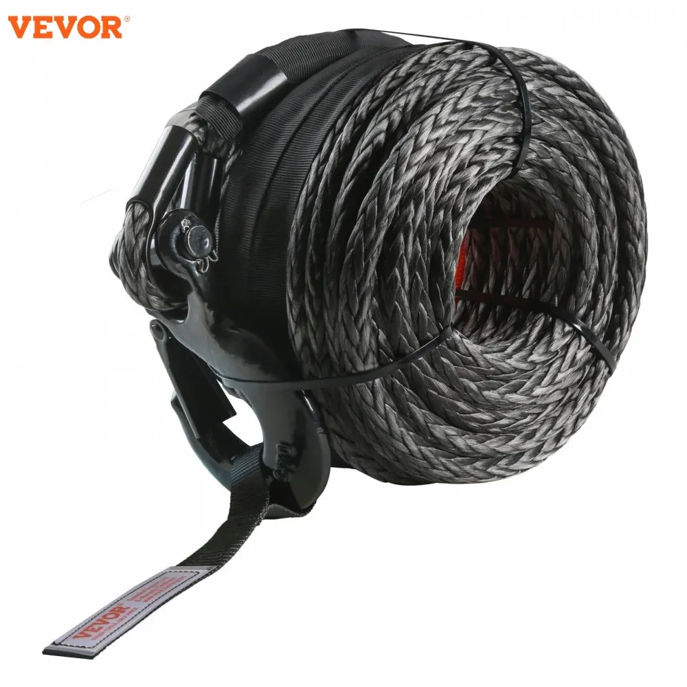 VEVOR Synthetic Winch Rope  Synthetic Winch Line Cable Rope with Protective Sleeve + Forged Winch Hook + Pull Strap