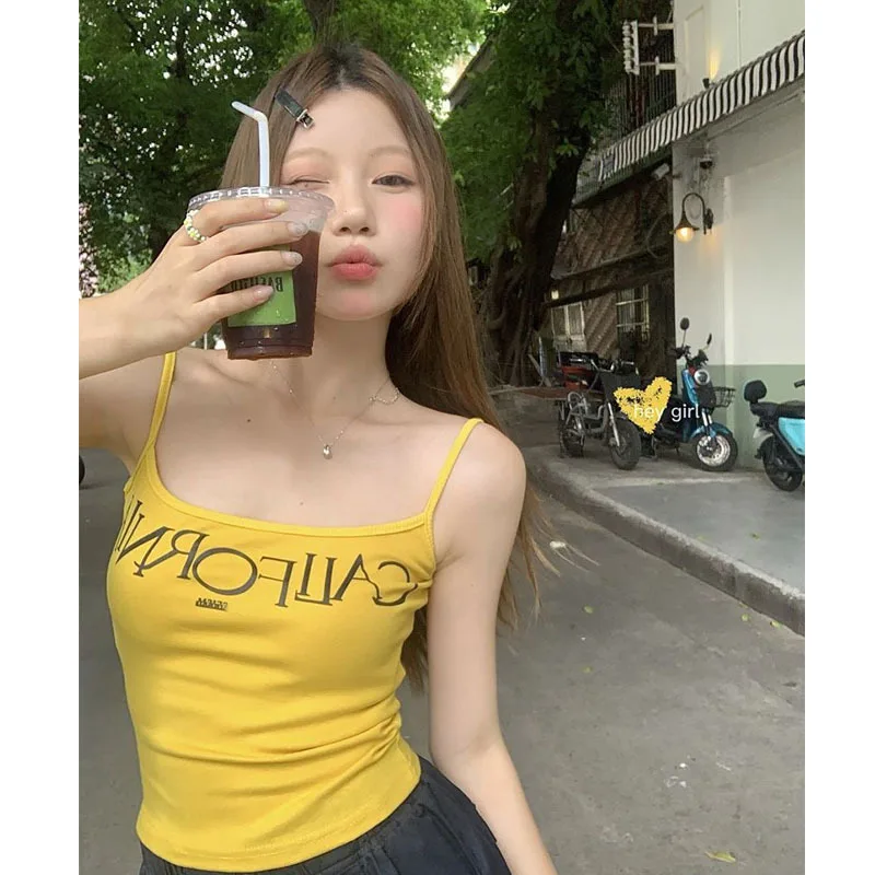 2038 # NEW N VINTAGE tank top lettering print with breast pad sweet spice slim pure desire blouse woman