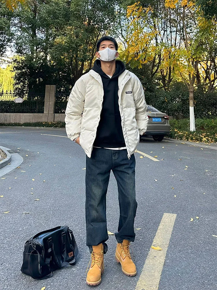 

American Sle Deep Blue Straight Leg Jeans Boys Autumn Winter Faion High Waist Zipper Fly Casual Loose Fit Bootcut Jeans