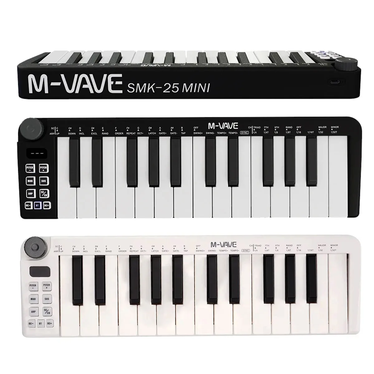 M-VAVE SMK-25 MINI MIDI Keyboard Controller – 25 Velocity-Sensitive Keys, Assignable Knob, USB-C, Battery Powered, for PC/Mac