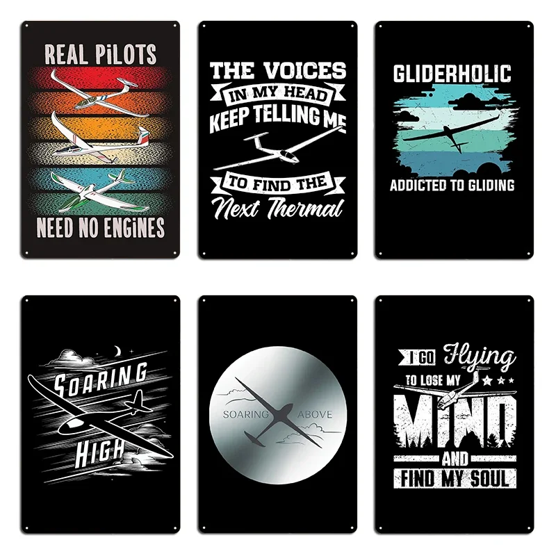 Vintage Sailplane Pilot Gliding Gift For Gliders Soar Gifts Metal Signs Garage Printing Party Plates Home Retro Tin Sign Poster
