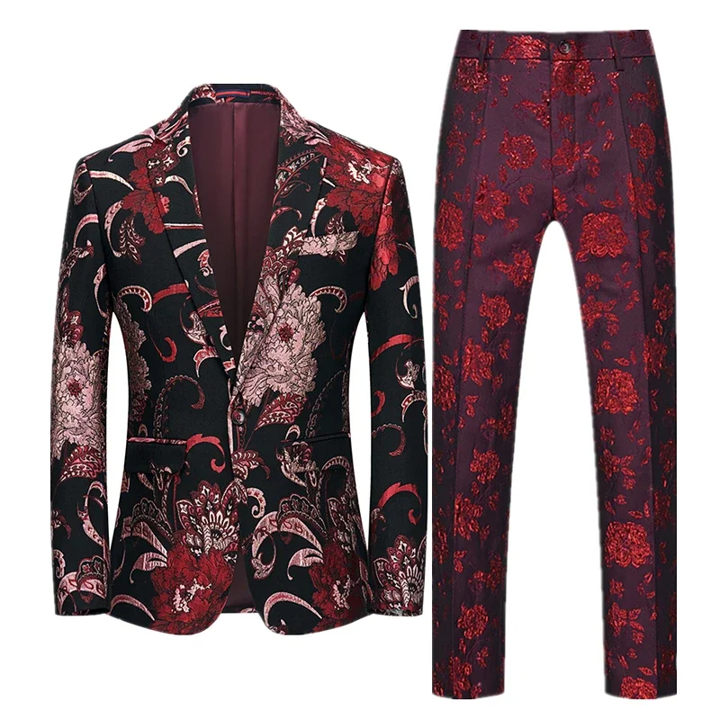 Embroidery Color Fashion Suit Two-piece Men\'s High Quality Personalized Stage Performance Banquet Business Casual Blazer+Pant