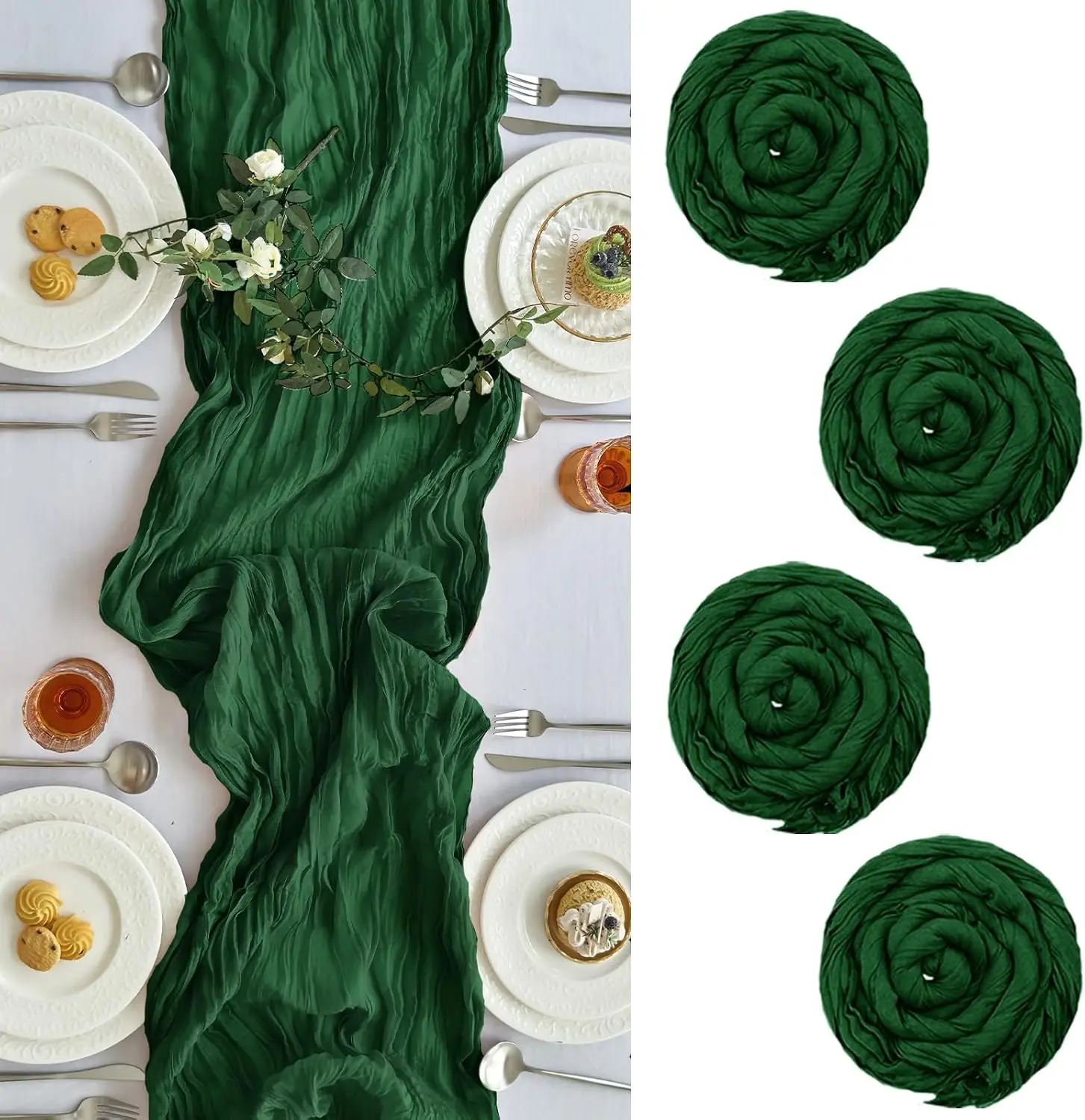 4Pcs Cheesecloth Table Runner Christmas Emerald Green 10ft Boho Gauze Semi Sheer Wedding Birthday Baby Shower Garden Farm Decor