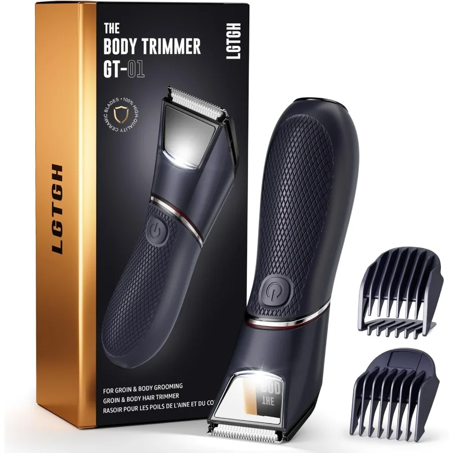 Body Hair Trimmer for Men: Pubic Hair Trimmer with Mirror LED Light Electric Ball Shavers with Ceramic Blades Travel Lock Body