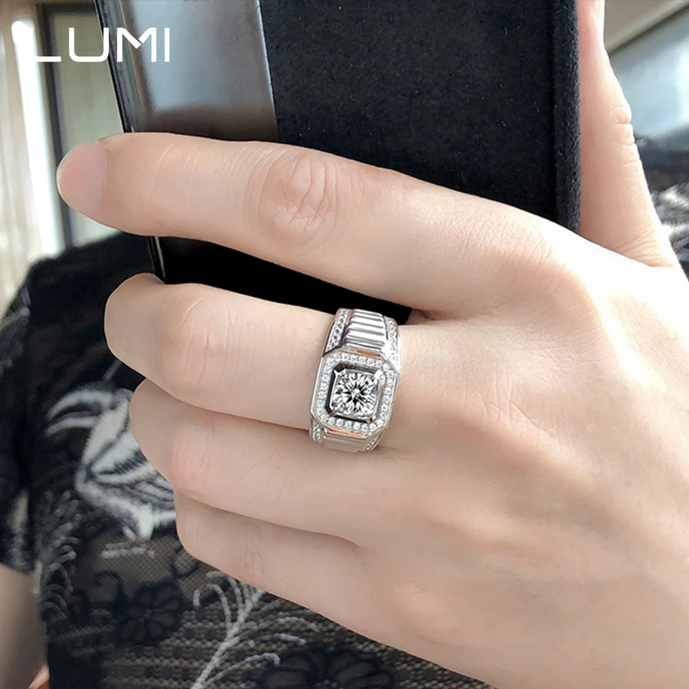 LUMI 1CT D-color كامل مويسانيتي لوكس الرجال 925 فضة خاتم-الخلود العصابات الزفاف له الذكرى غرامة مجوهرات #6