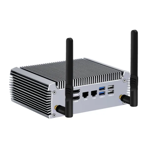 Industrieller lüfterloser Mini-PC AMD Ryzen 7 7730U 8 Kerne 16 Threads Barebone PC 2 LANs Router Gaming-Computer Windows 11 2x4K WiFi6