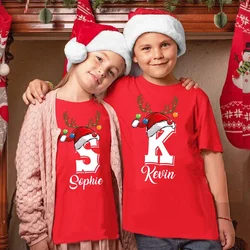 Personalised Kids Christmas Shirts Initial with Name Children T-shirt Tee Boys Girls Xmas Party Outfit Children Holiday Clothes