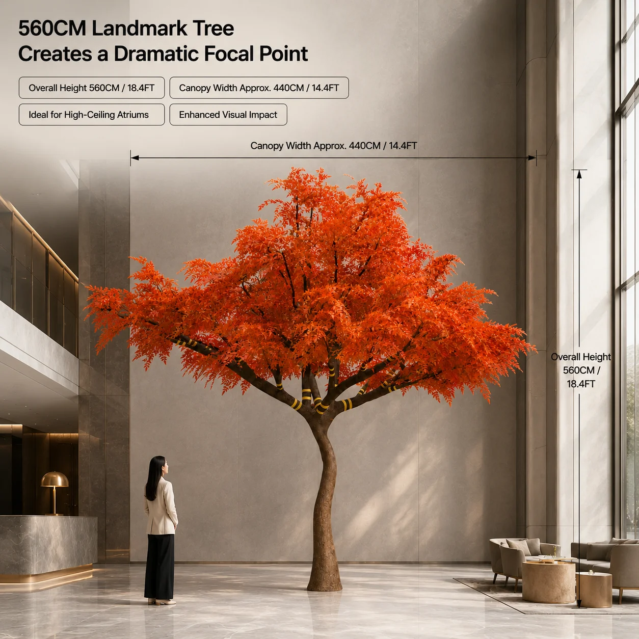 Large Fiberglass Artificial Maple Tree for Hotel Lobby Mall Restaurant-Christmas & New Year Wedding Decorations