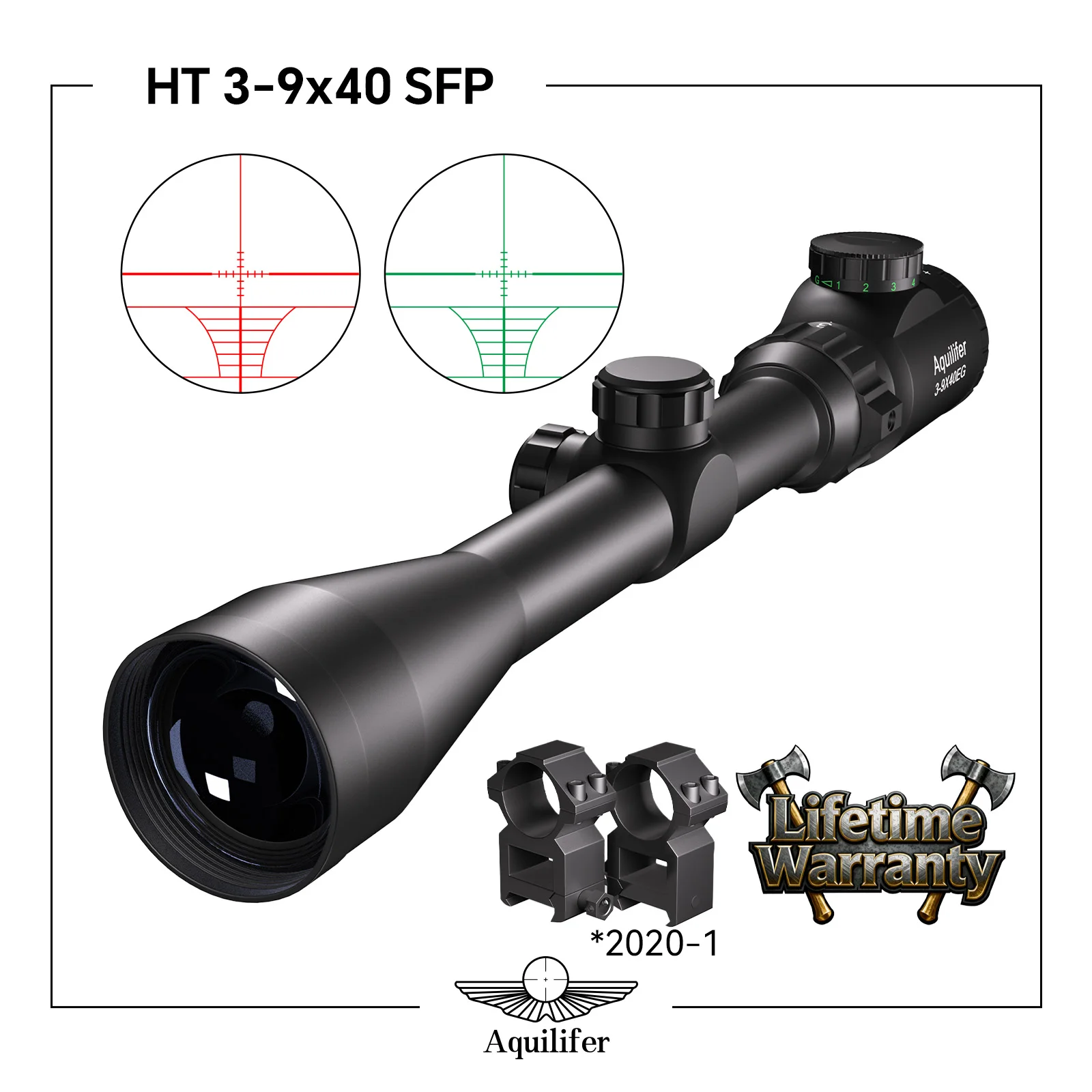 Aquilifer 3-9x40 Mirino da Caccia Rifle Scope Garanzia a Vita Anello Gratuito Alluminio di Grado Aeronautico per Principianti