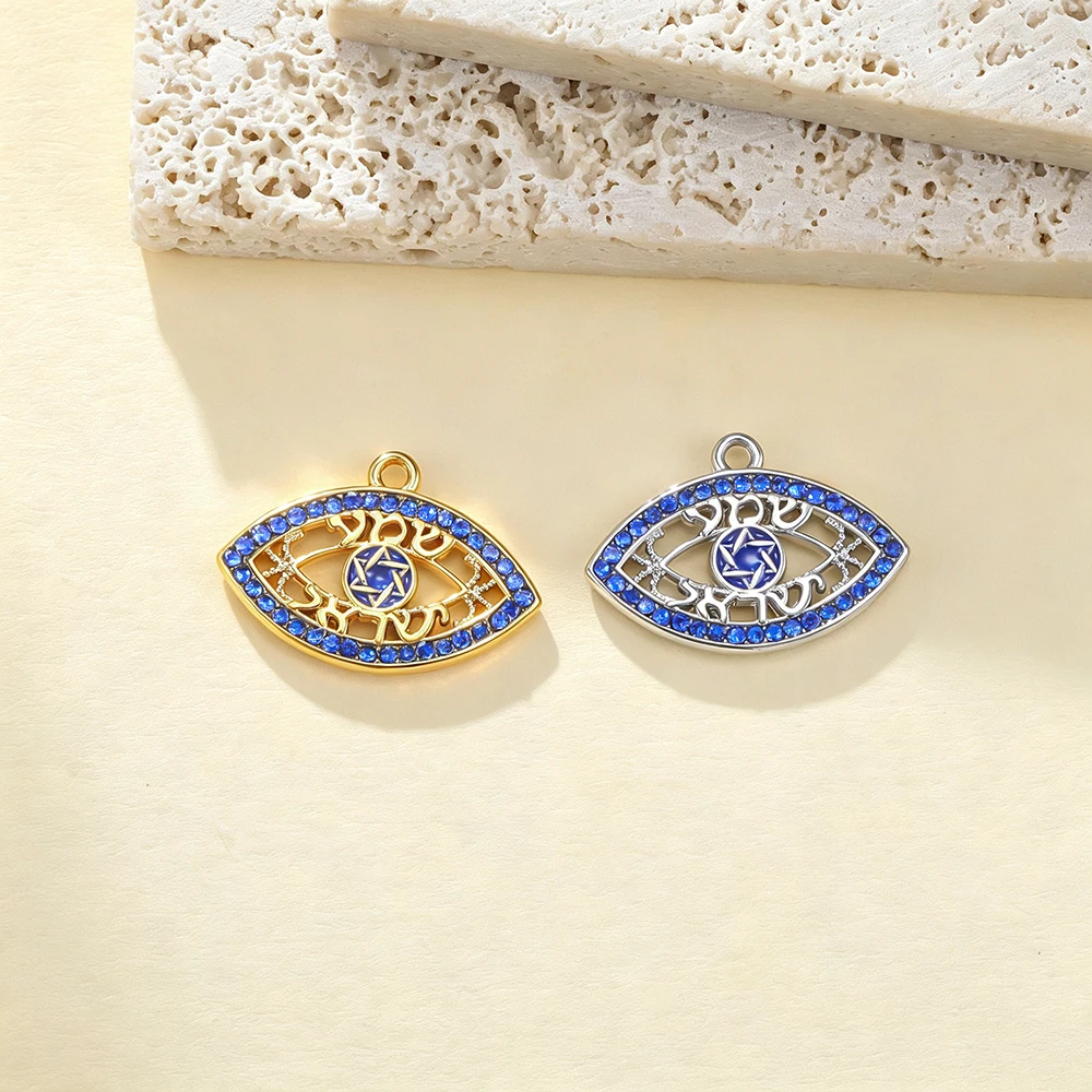 Evil Eye Pendant with Blue Clear Zircon DIY Charms for Jewelry Making Vintage Protection Symbol Stainless Steel Accessories