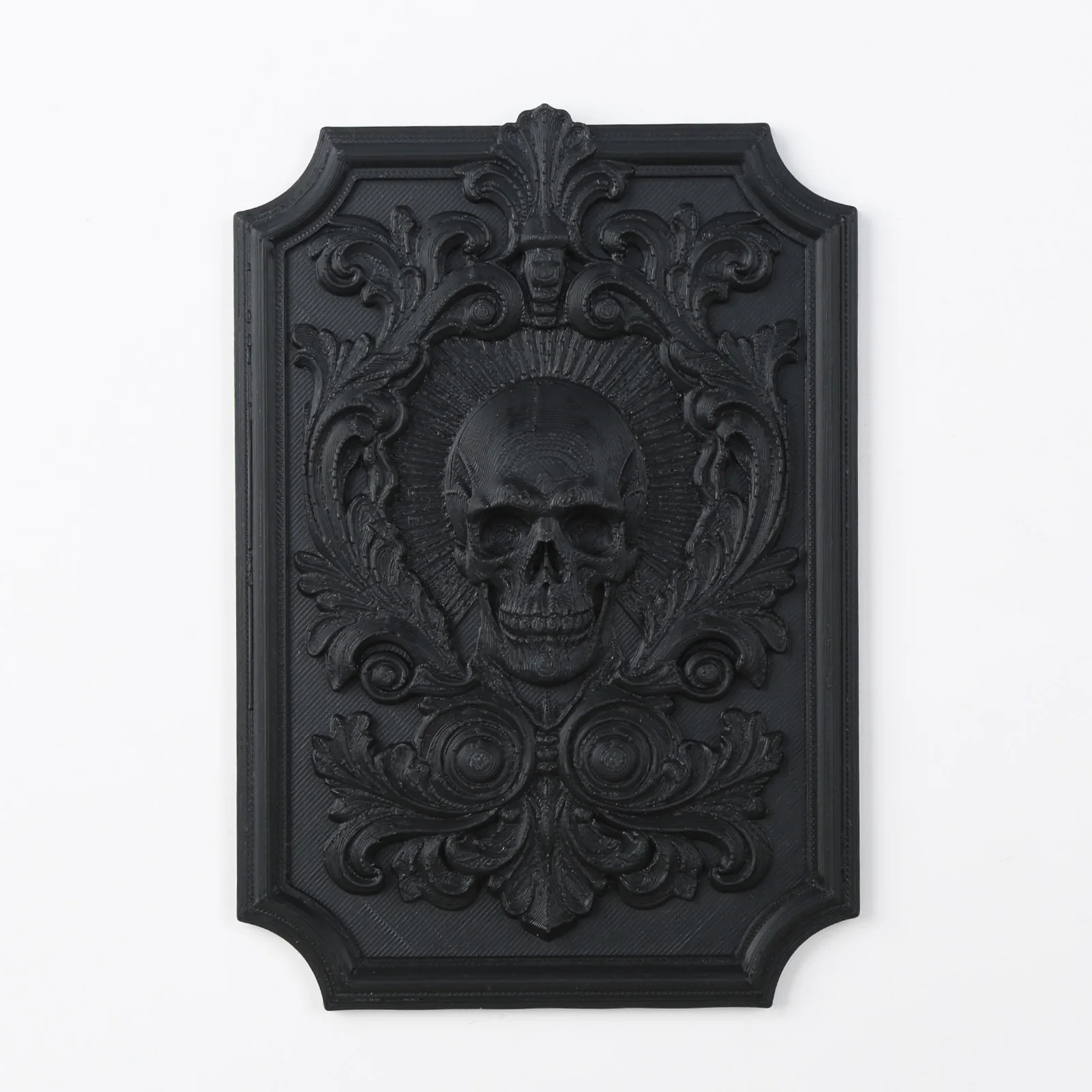 Gothic Baroque Skull Wall Decor, Black Gold Plastic 3D Embossed Wall Art Sculpture for Dark Academia Halloween Home Decor