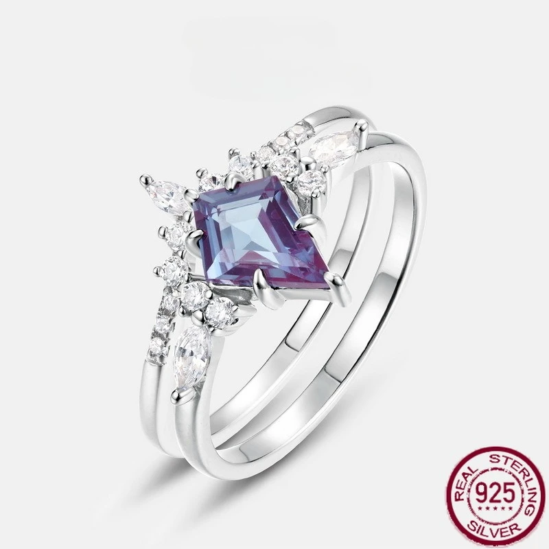 

New S925 pure silver light luxury fashionable dual color gemstone set with Alexandrite wedding jewelry