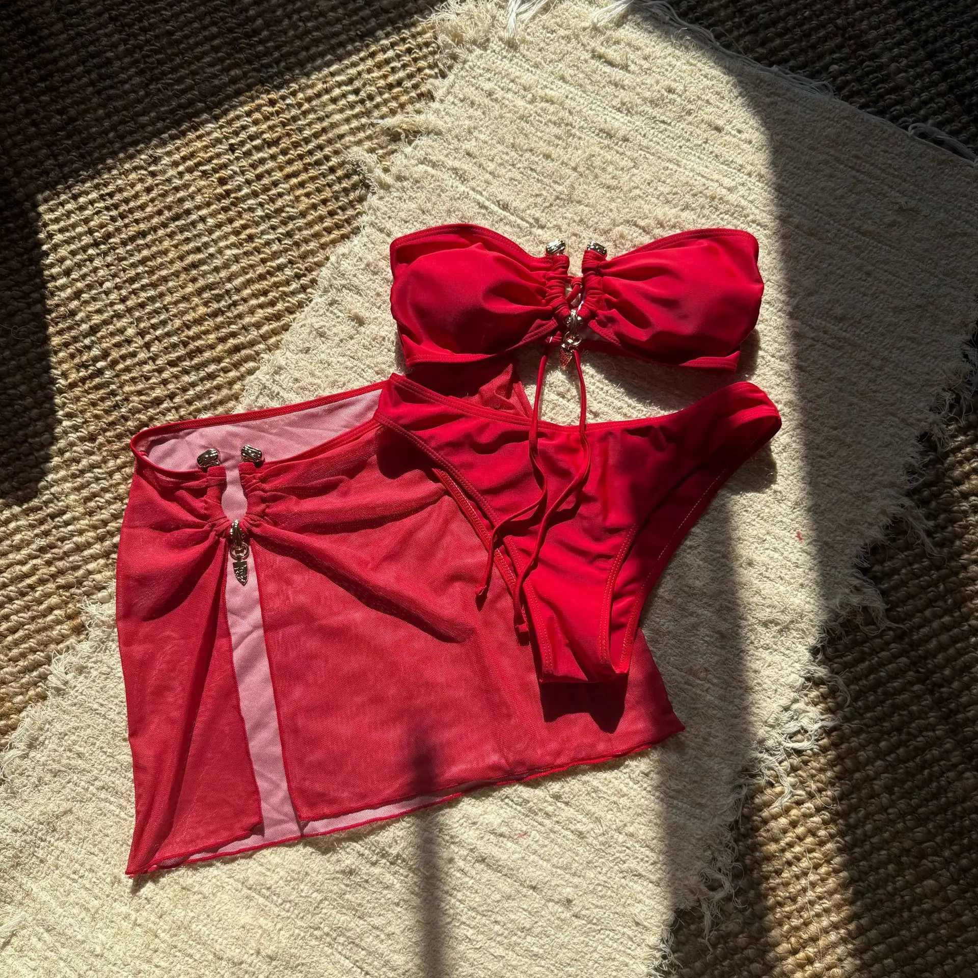 bikini sexy a fascia set 3 pezzi con prospettiva in rete divisa minigonna costume da bagno costumi da bagno costumi da bagno costumi da bagno biquini tankini