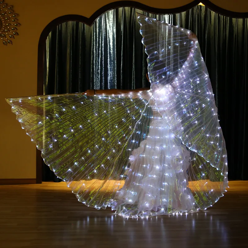 Céu estrelado led asas luminosas asas de dança, adereços de desempenho de dança, asas de dança do ventre flash branco modelos adultos