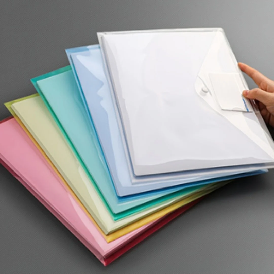 Random Color A4 Transparent Waterproof File Folder, with Label Pocket Document Envelope, File Organizer for School Business Offi