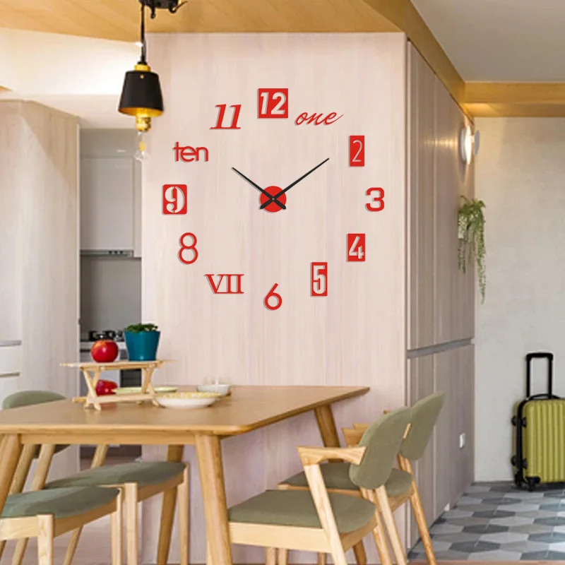 40/90cm 3D Roman Numeral Acrylic Mirror Wall Clock Sticker Fashion DIY Quartz Clocks Watch Home Decoration Living Room Stickers