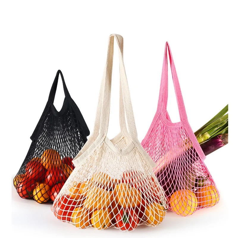 Mesh Shopping Bags Canvas Portable Mesh Net Bag Reusable Foldable Fruit Vegetable Storage Bag Handbag Shop Grocery Tote Bag