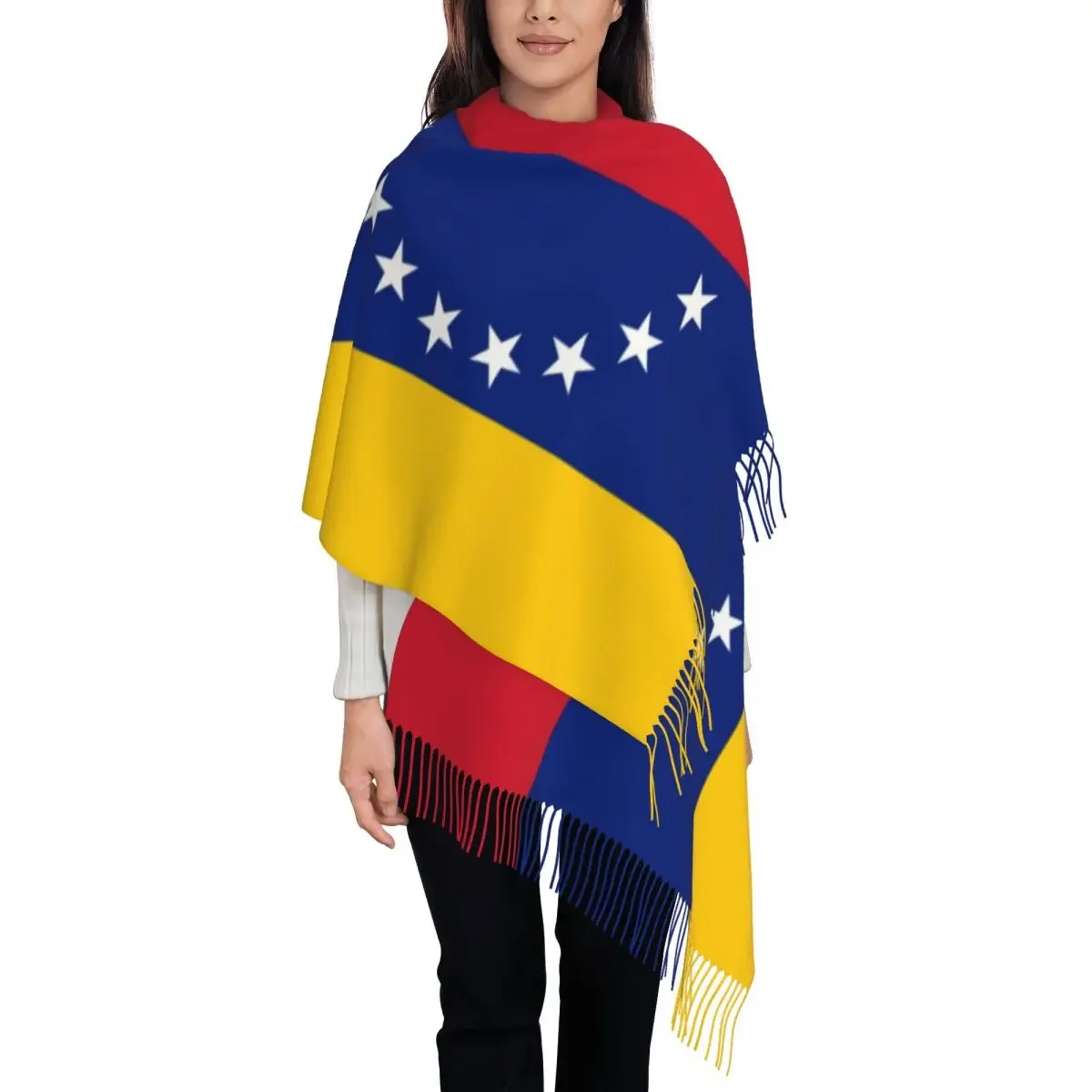 Womens Tassel Scarf Venezolana Large Winter Warm Shawl and Wrap Venezuela Flag Daily Wear Cashmere Scarf