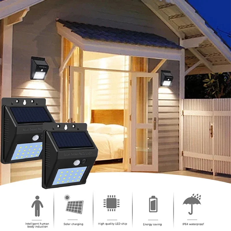 1/4pcs Solar Wall Light Outdoor Motion Sensor Night Light 20LEDs IP65 Waterproof For Garden Doorway Outdoor Lighting Street Lamp
