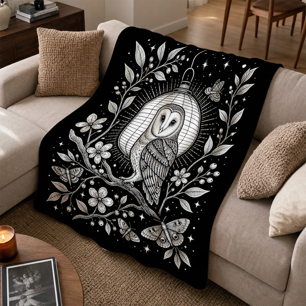 Large Boho Celestial Owl Butterfly Throw Blanket Cottagecore Artwork Sofa Decorative Throw Cozy Aesthetic Living Room Decor Gift