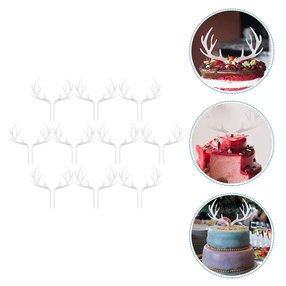 

20Pcs Christmas Acrylic Antler Cupcake Picks Cake Decoration Party Dessert Birthday Toppers Antler Cupcake Topper