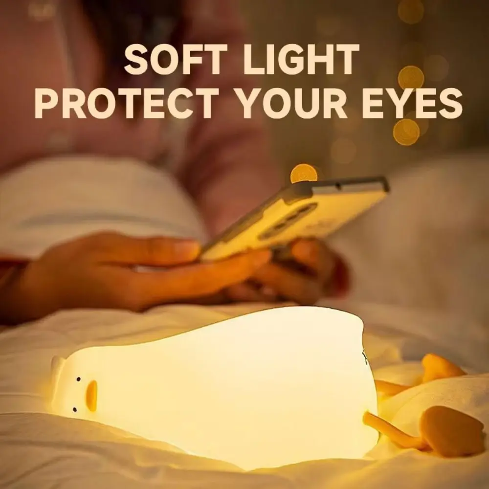 

Rechargeable Lying Flat Duck Night Light Tap Control 3 Level Dimmable Sleep Atmosphere Light Silicone Soft Light