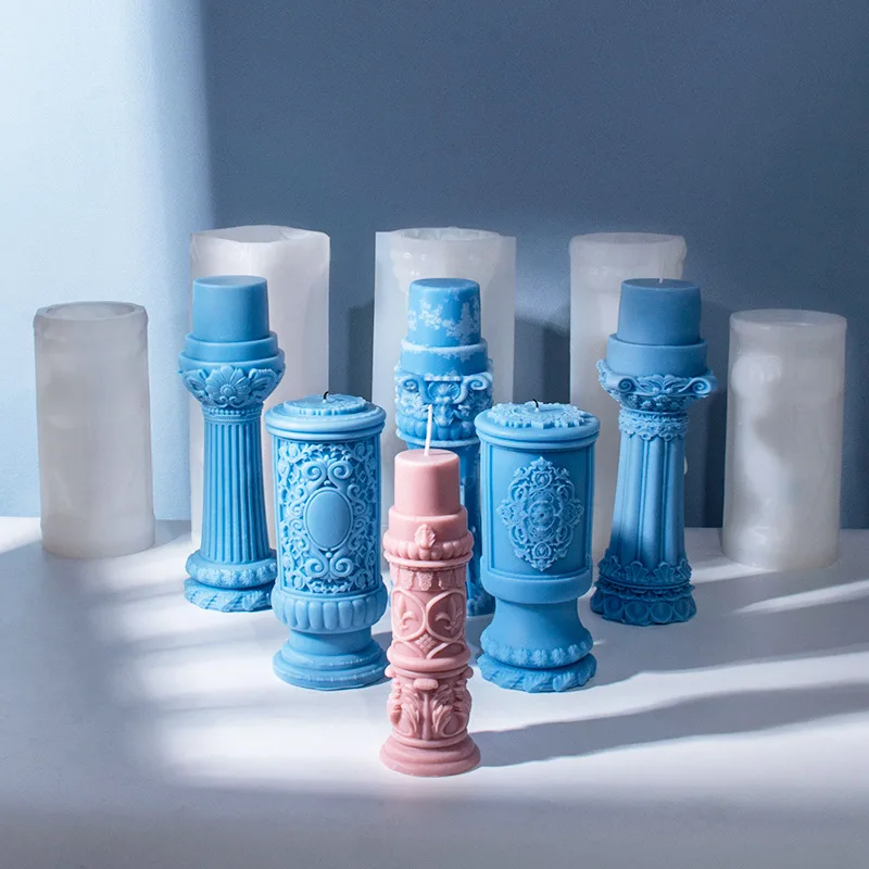 1PC Roman Column Aromatherapy Candle Silicone Mold DIY Aromatherapy Plaster Home Decoration Ornaments Mold Reusable Silicone