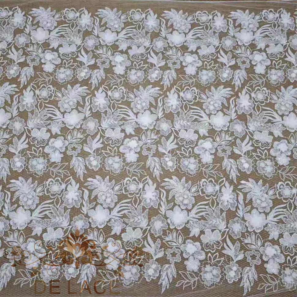 

Ткань MGF Luxury: Роскошное кружево с тяжелой вышивкой бисером и блестящими пайетками, цветочный узор, для свадебных платьев