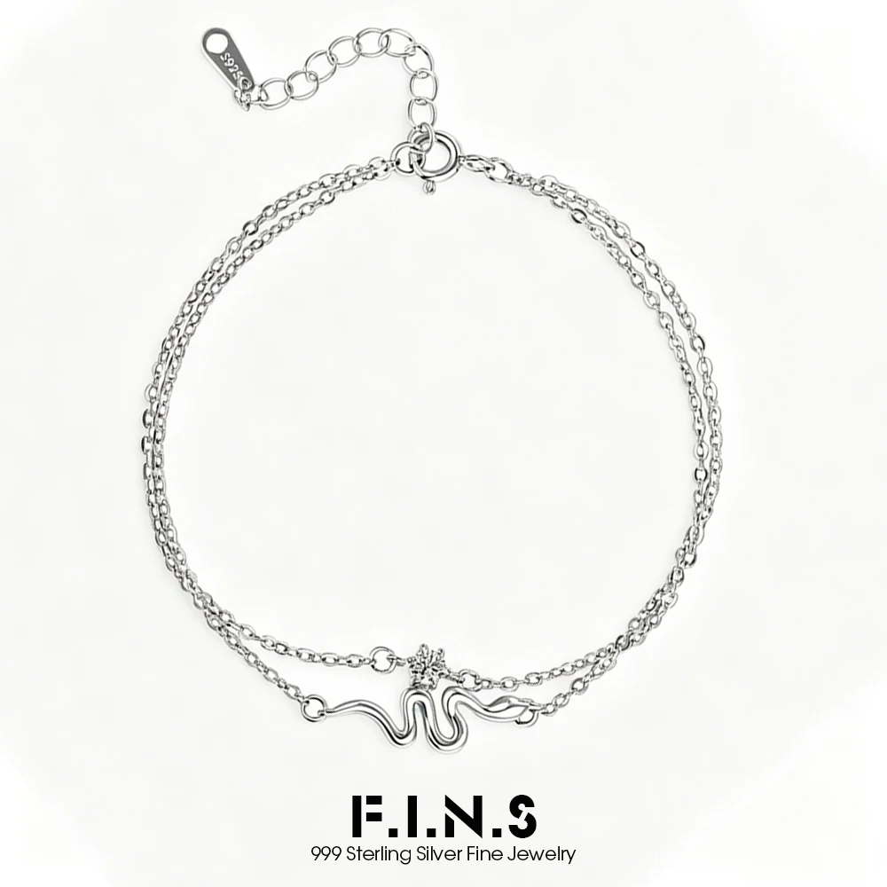 F.I.N.S Double Layer 999 Silver Small Snake Shaped Bracelet Women's Fashion Serpentine Slim Chains Hand Fine Jewelry Accessories