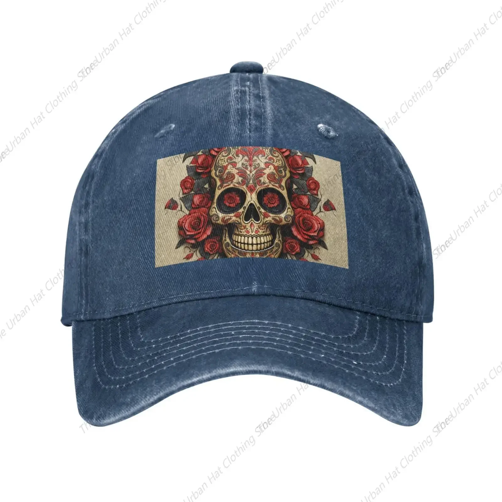 Red Rose Sugar Skull Baseball Cap for Men Women Washed Cotton Dad Hat Adjustable Trucker Hats