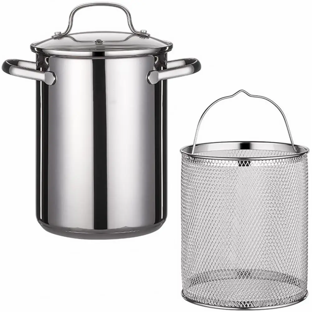 1Set Stainless Steel Fryer Pot Household Frying Pan Deep Frying Tool Nonstick Oil Drainer Basket for Tempura Chicken Fish and
