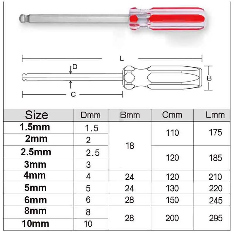 1Pcs Ball End ไขควงหกเหลี่ยม S2 Stell Magnetic Ball Head Hex สกรูอุปกรณ์ทำมือ1.5มม.-10มม.เลือก