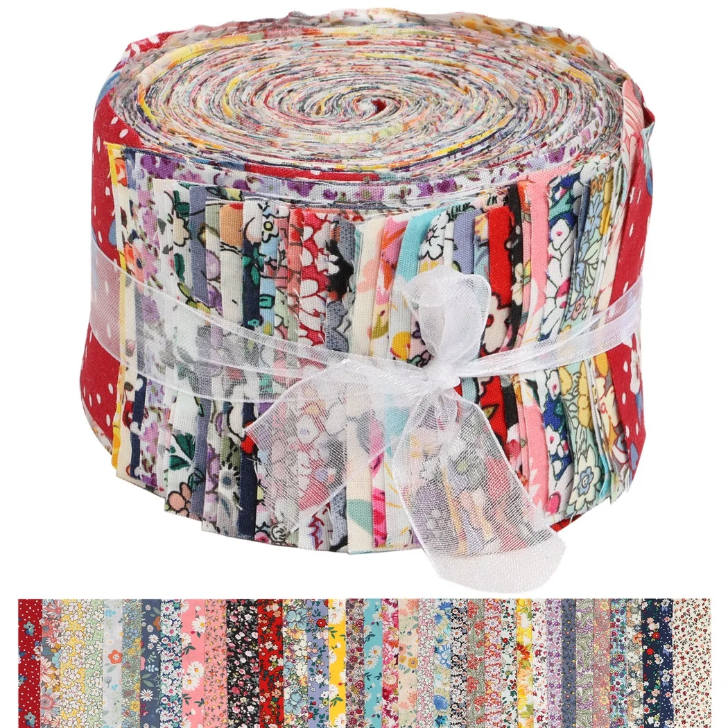 36Pcs Floral Fabric Strips For Quilting Fabric Jelly Rolls Pre-Cut Jelly Roll Cotton Fabric Printed Floral Cotton Fabric Strips