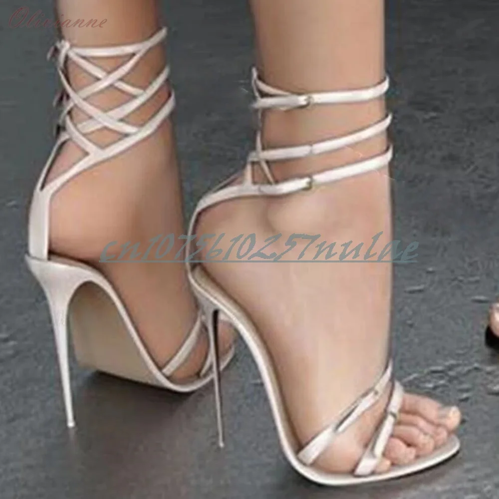 

White Buckle Belts Decor Hollow Sandals Ankle Buckle Stiletto High Heel Fashion Sexy Women Shoes 2025 Summer Zapatos Para Mujere