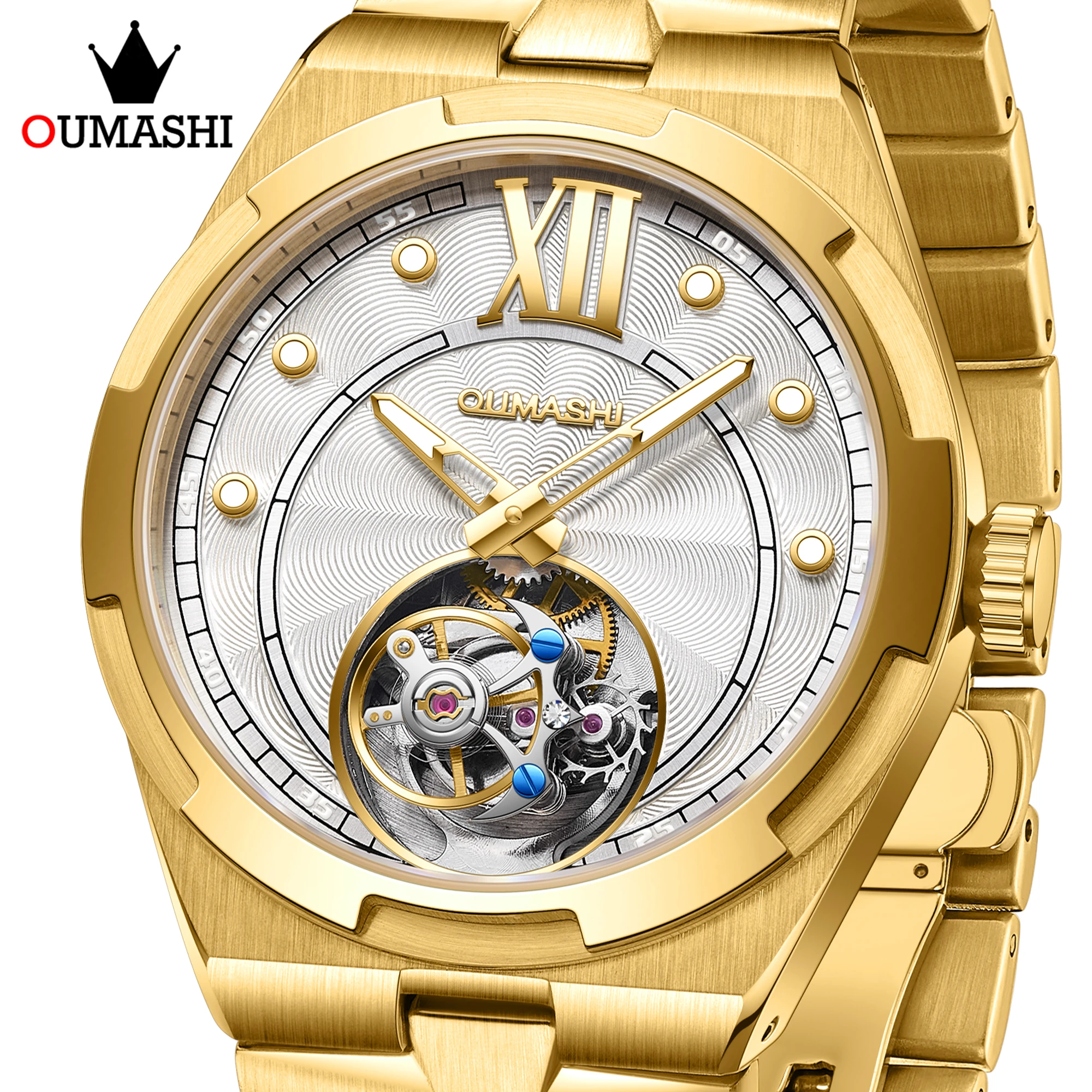 

Часы OUMASHI с турбийоном, 42 мм, оригинальным дизайном, сапфировым стеклом, нержавеющая сталь 904L и водонепроницаемость 5 атм