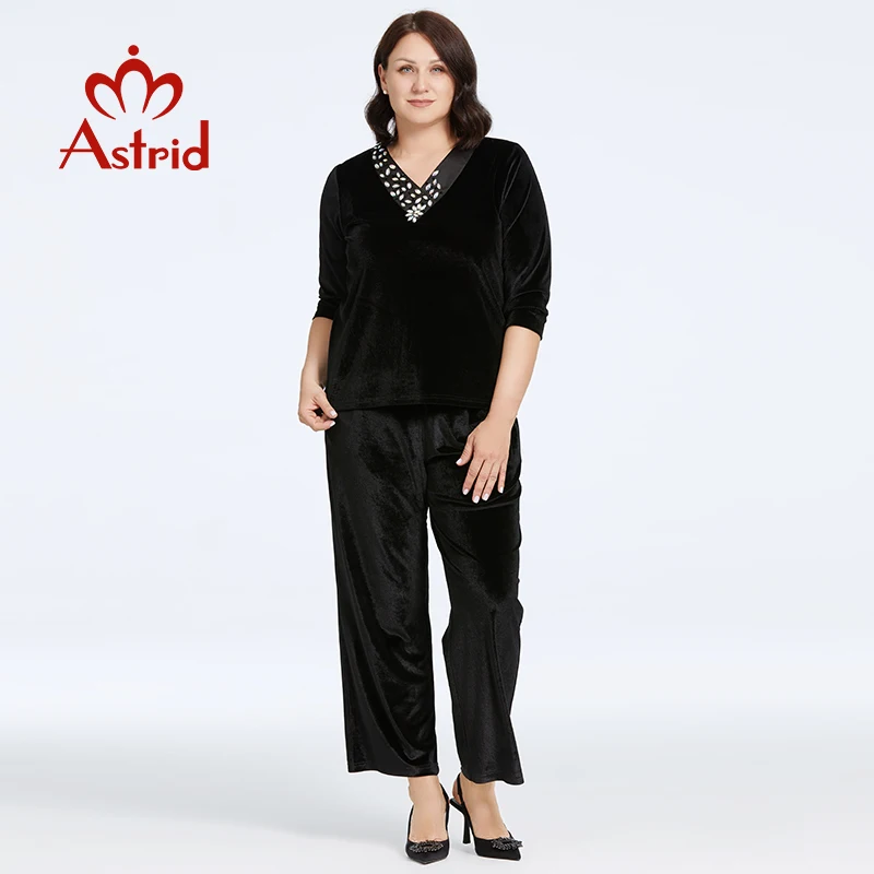 Astrid Women's Pants Vintage Corduroy Wide Leg Pants Straight Solid Black Pockets Long Trouser Oversize Office Woman Clothing