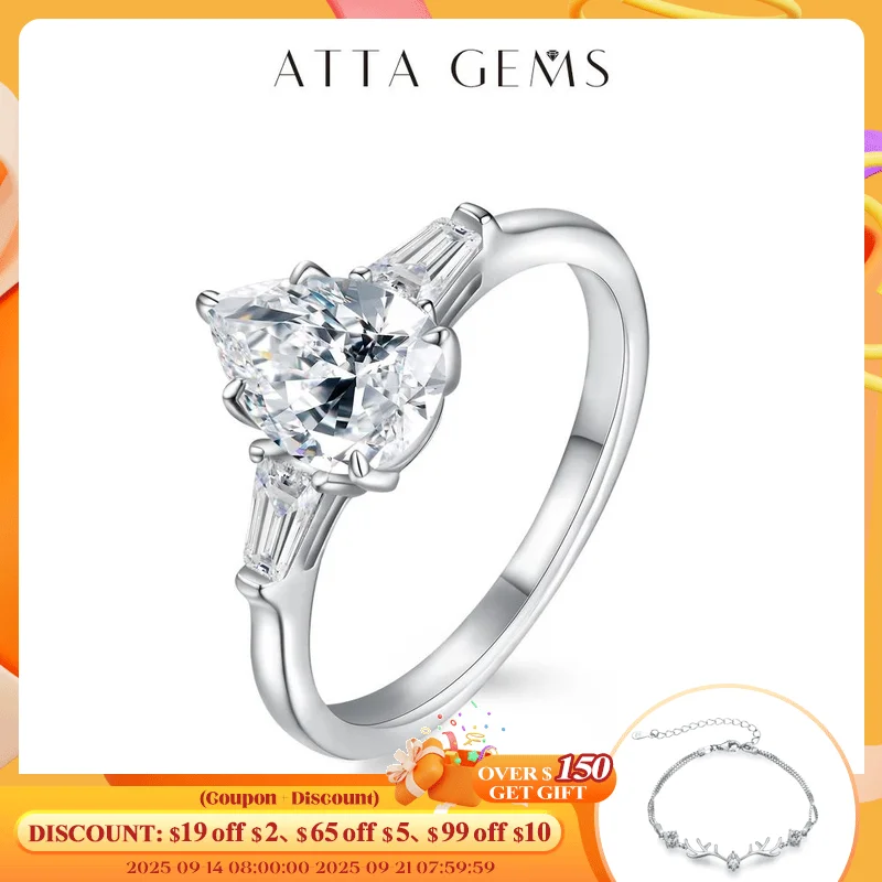 

ATTAGEMS D Color 1.5CT Moissanite Ring for Women Real s925 Silver Gold Plated Bridal set for Wedding Engagement Fine Jewelry