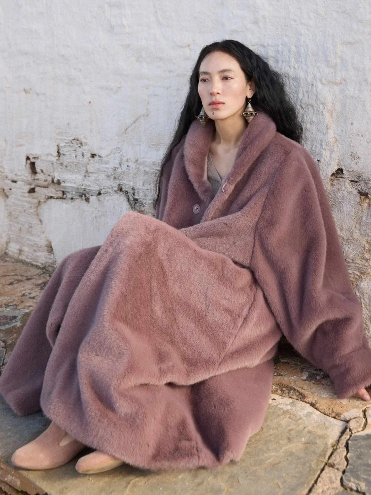 

Двустороннее экологичное пальто из искусственного меха в винтажном стиле, длинное пальто-жакет для женщин, шерстяная верхняя одежда