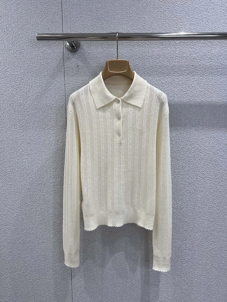 

SVORYXIU Autumn New Style Preppy Style Micro-standard Cashmere Turn-down Collar Cardigan Women's Fashion White Elegant Cardigan